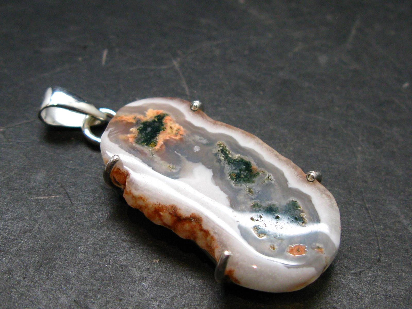 Moss Agate Silver Plated Pendant From Brazil - 6.99 Grams - 1.8"