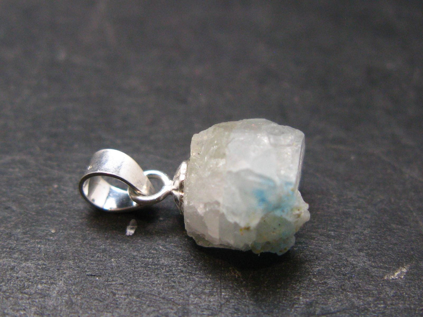Rare Raw Blue Euclase Gem Crystal Silver Pendant from Zimbabwe - 0.5" - 1.10 Grams