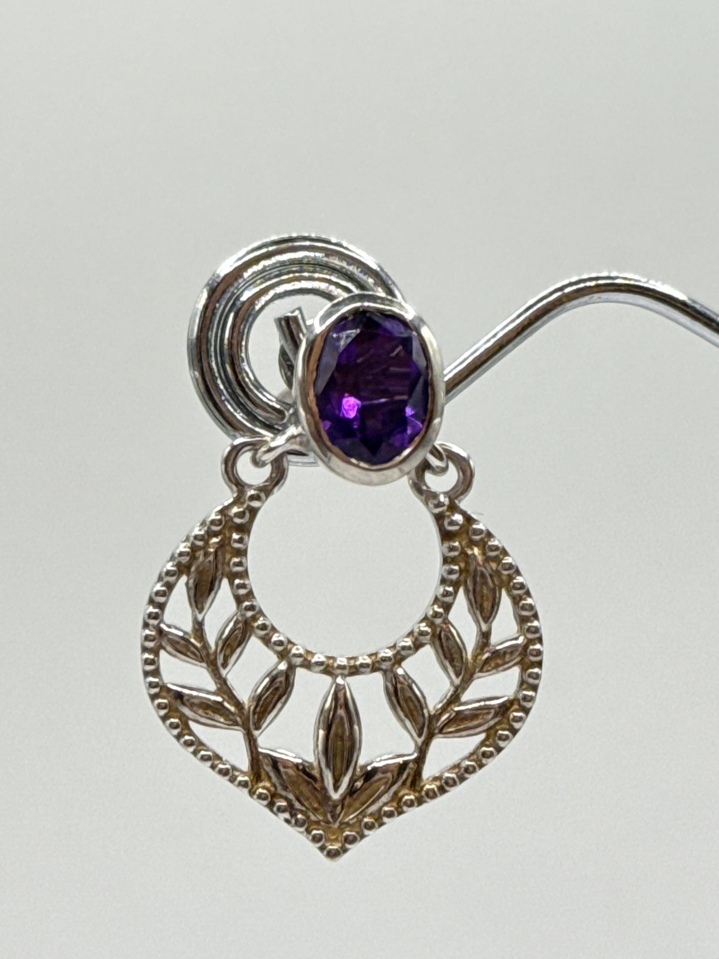 Sterling Silver Amethyst Earrings – Vintage-Inspired Filigree Design - Weight 6.00 Grams