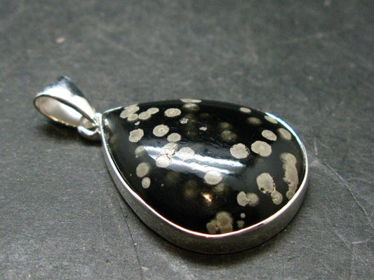 Snowflake Obsidian Silver Plated Pendant From Mexico - 1.6"