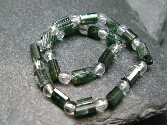 Green Tourmaline & Quartz Genuine Bracelet ~ 7 Inches ~ 5mm Crystal Beads
