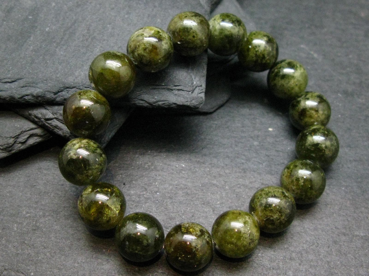 AAA Grade Grossular Green Garnet Genuine Bracelet ~ 7 Inches ~ 12mm Round Beads
