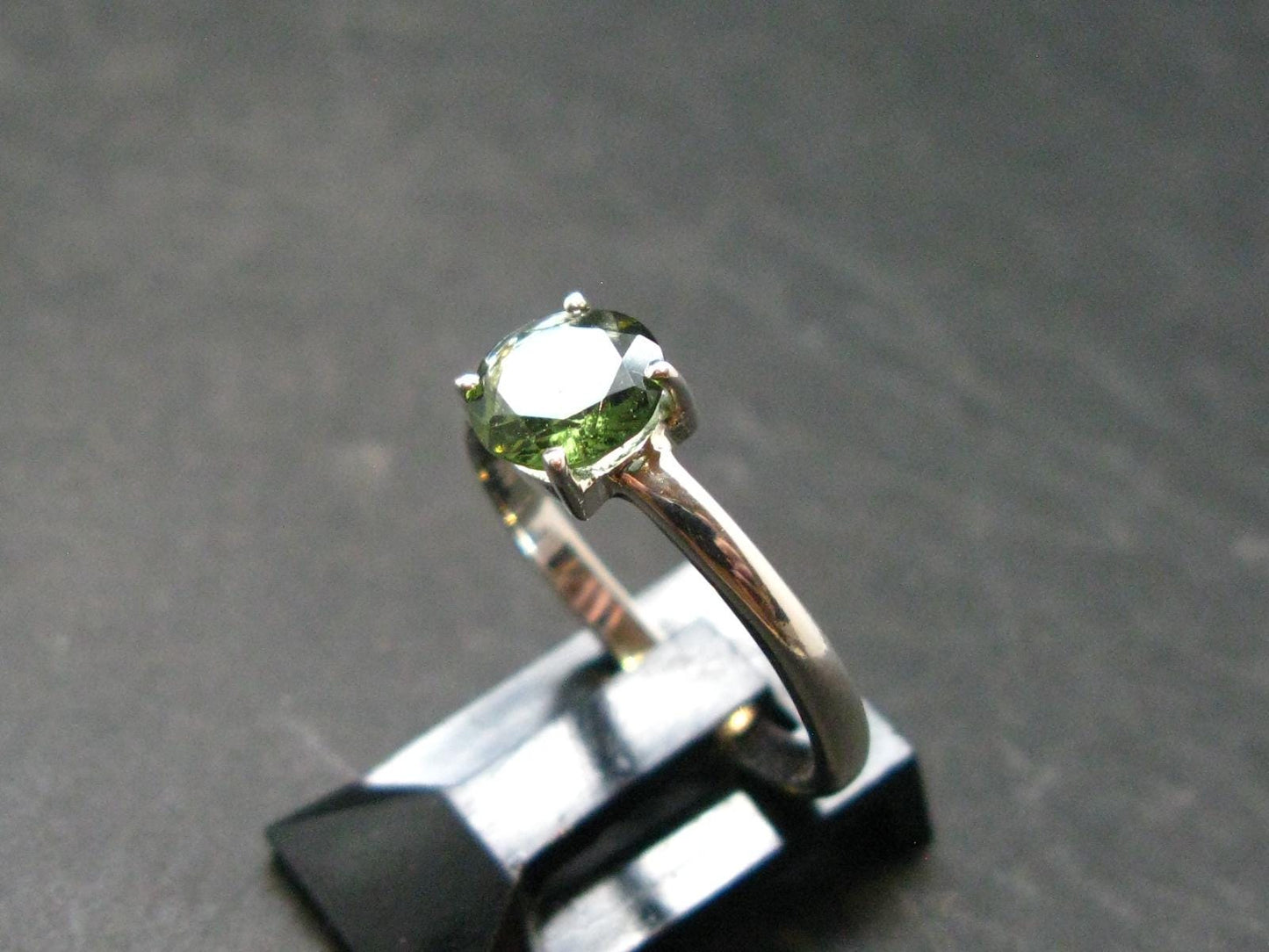 Moldavite Tektite Silver Ring from Czech Republic - Size 8 - 1.78 Grams