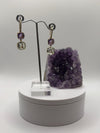 Amethyst & Green Amethyst/ Prasiolite Earrings – Double Gem Drop in Gold Plated Design - Weight 8.79 Grams