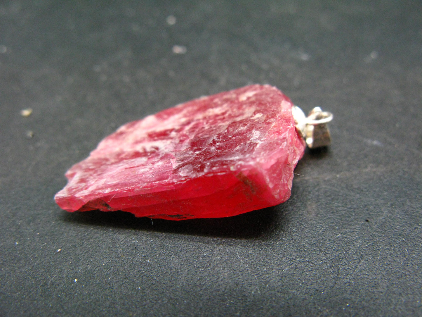 Rare Raw Rhodonite Silver Pendant From Brazil - 1.3"