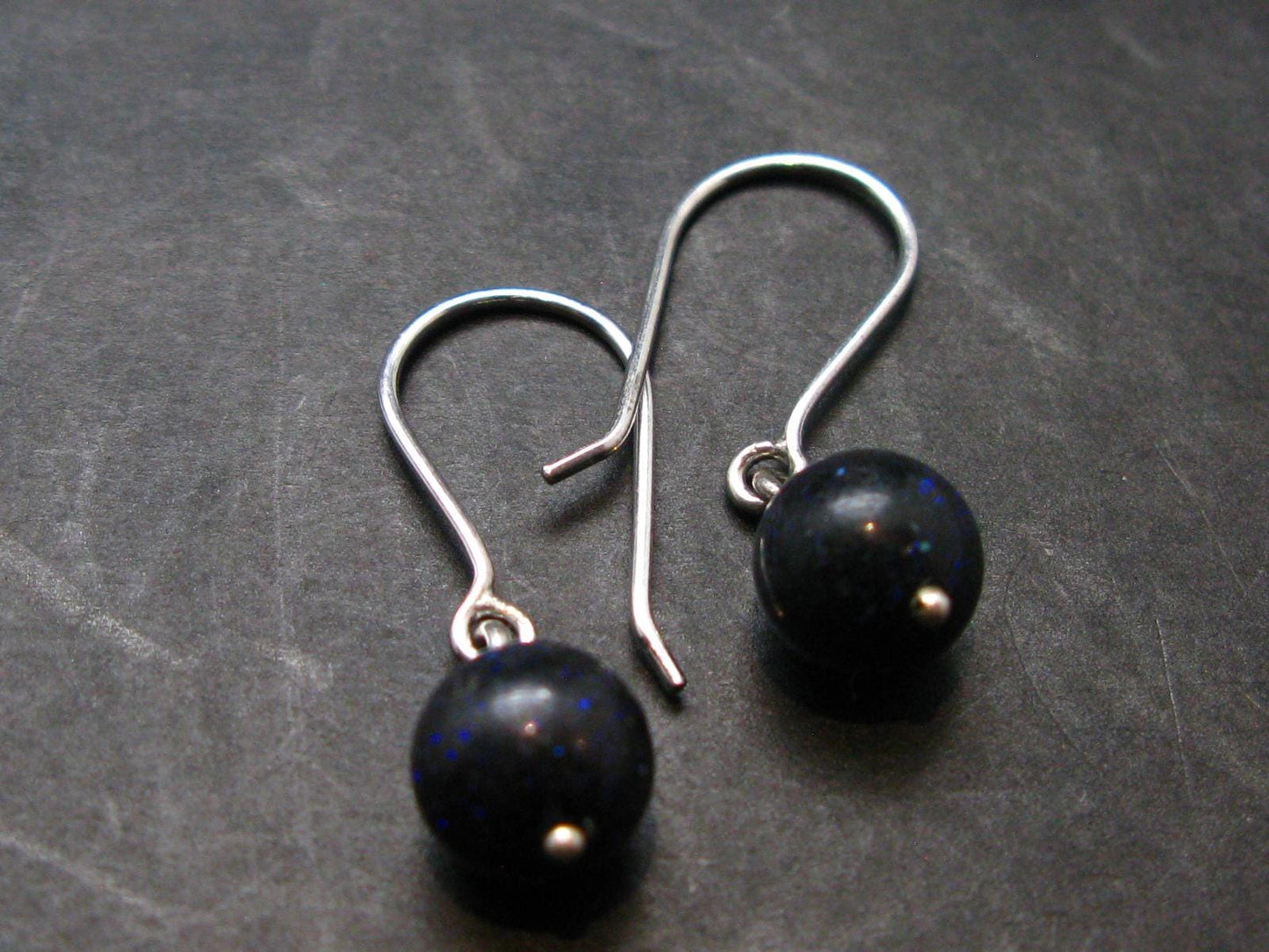 Rare Black Opal Silver |Earrings From Australia - 1.0" - 2.06 Grams