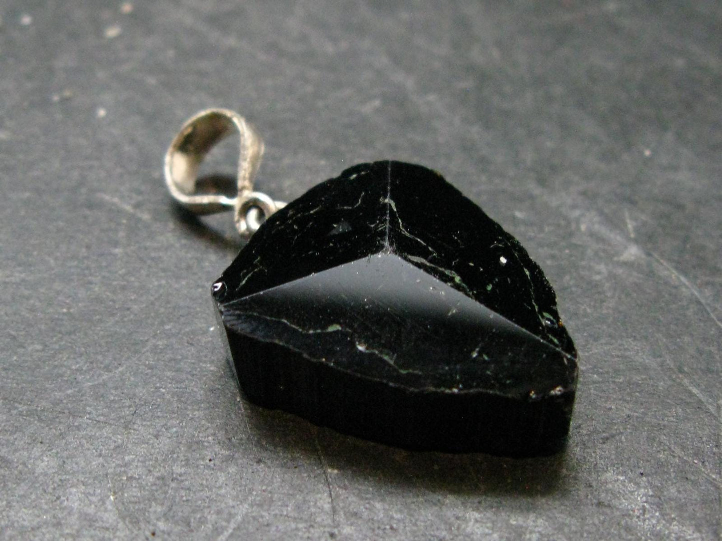 Black Tourmaline Schorl Silver Pendant From Brazil - 1.4" - 7.44 Grams