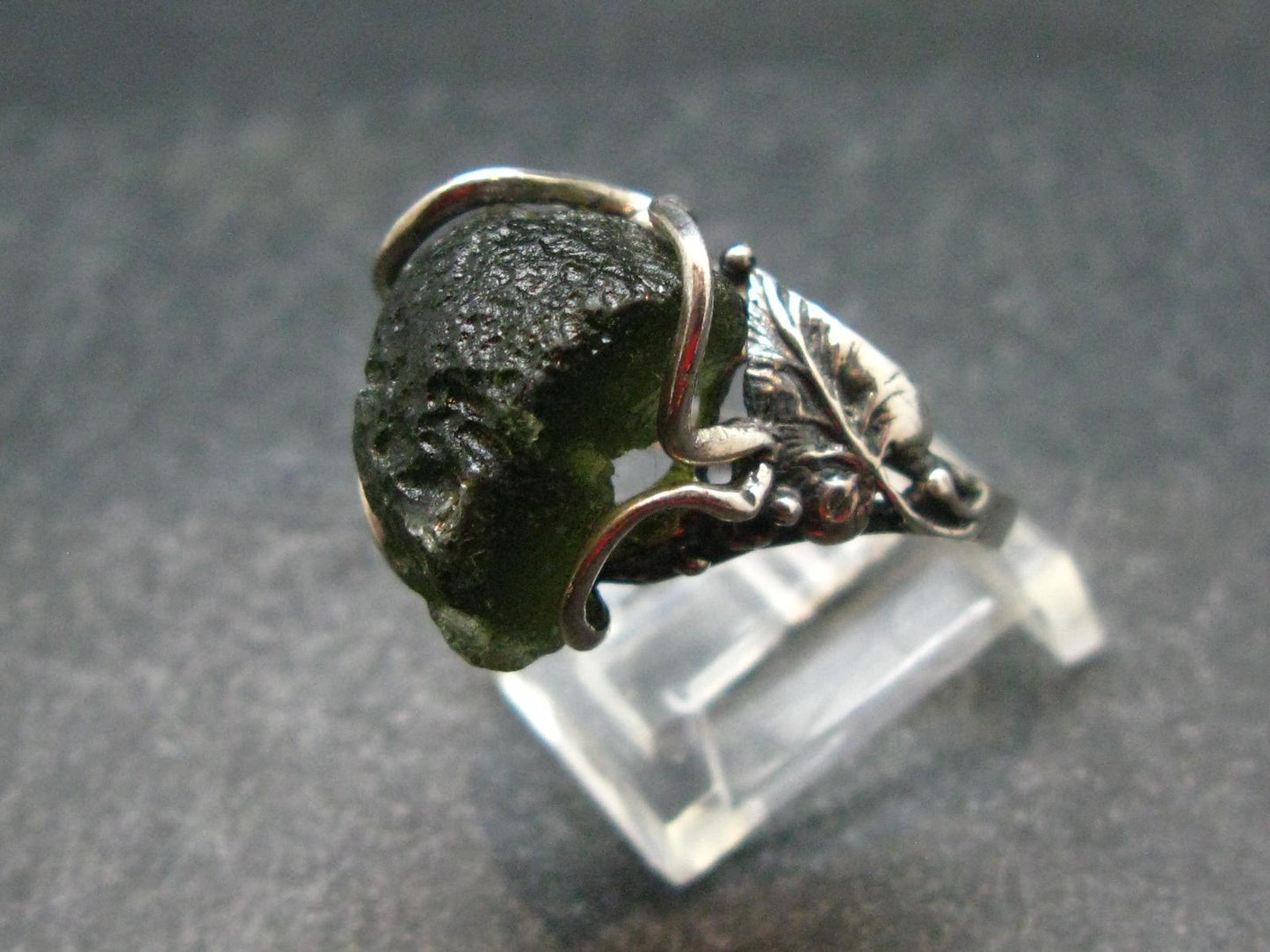 Moldavite Tektite Silver Ring from Czech Republic - 8.5 Size - 6.33 Grams