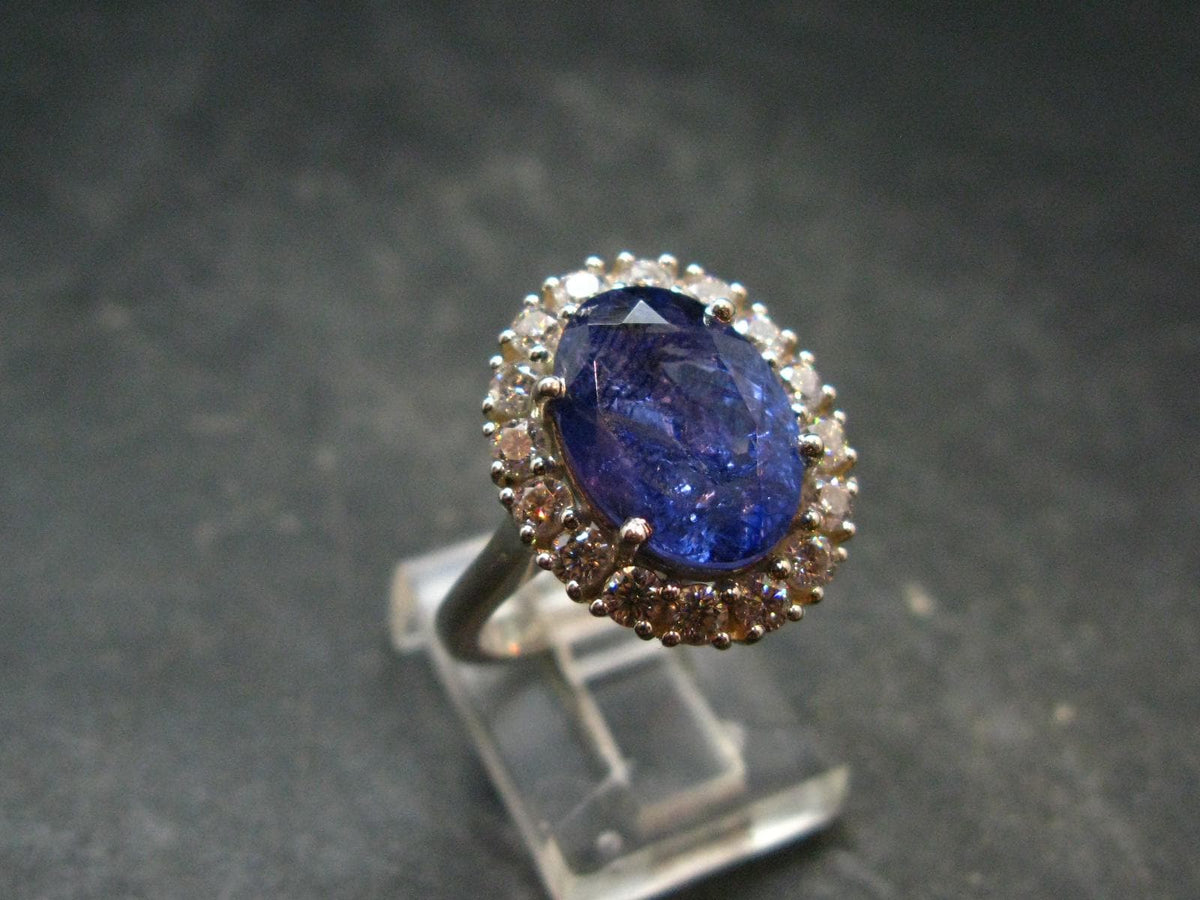 Tanzanite (Zoisite) Faceted Sterling Silver Ring With CZ - 5.44 Grams - Size 8