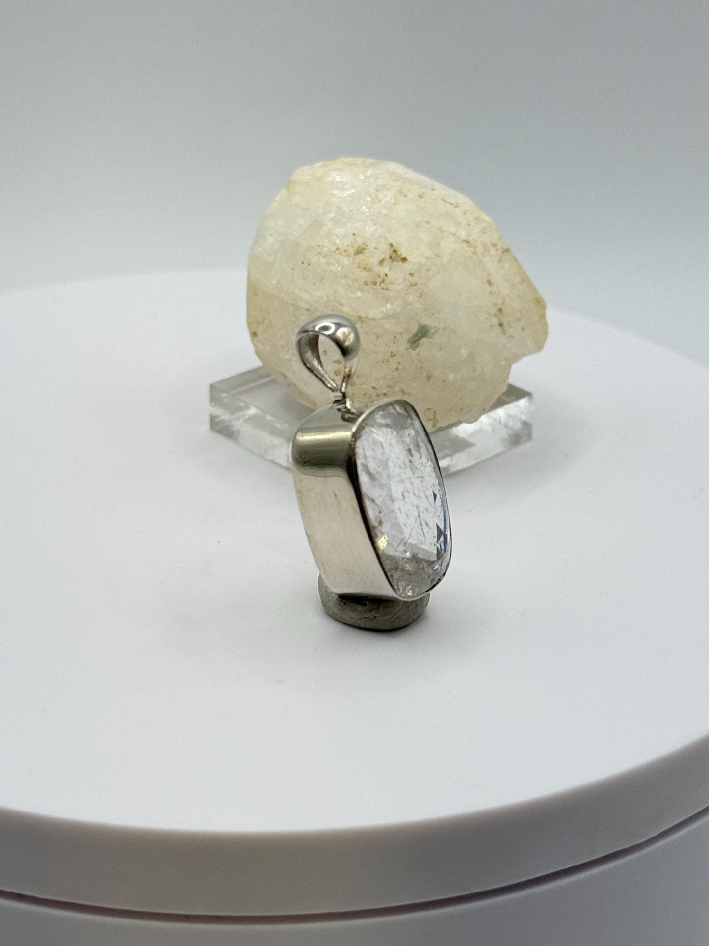 Natural Phenakite (Phenacite) Rectangular Faceted Pendant in Sterling Silver – Clear Crystal Necklace – 4.83 Grams