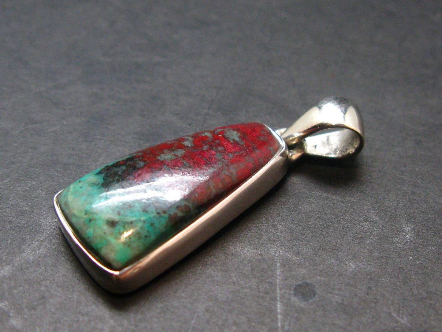 Crimson Cuprite w/ Chrysocola Silver Pendant from Mexico - 1.4" - 5.29 Grams