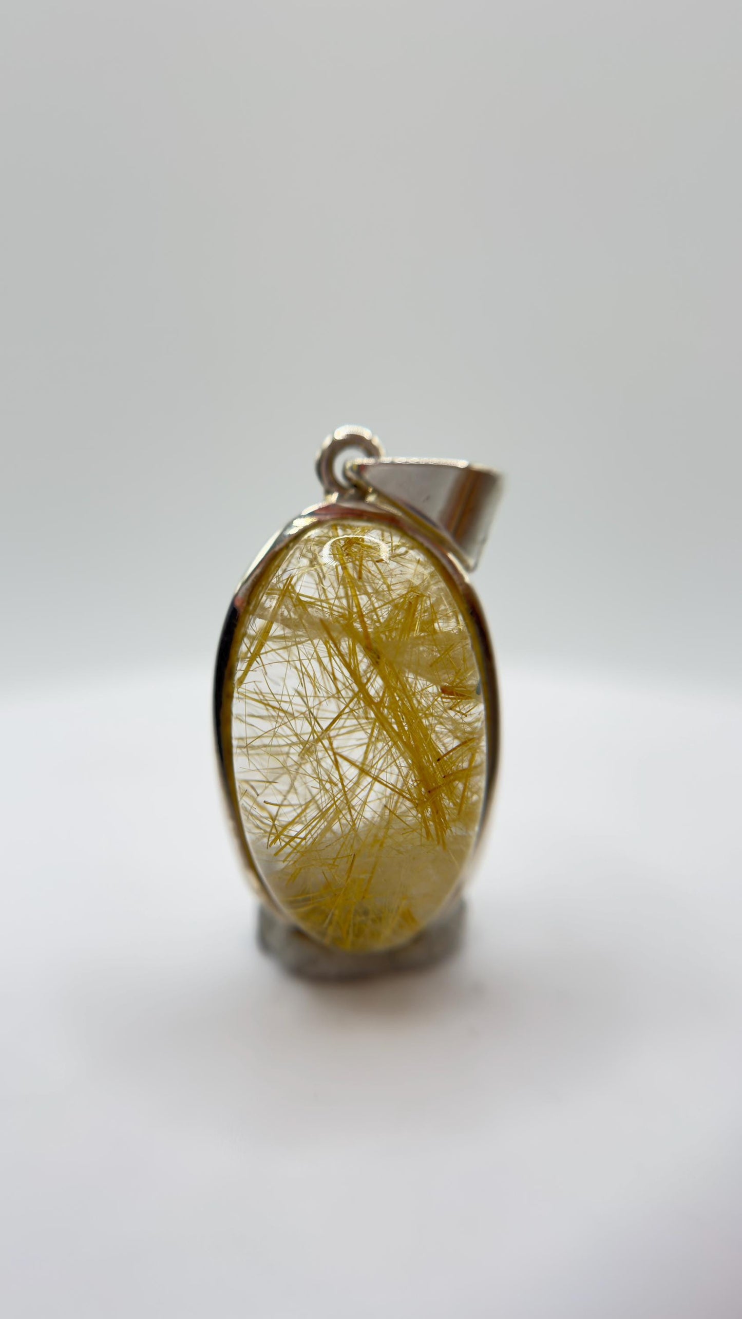 Golden Needle Quartz Pendant – Natural Inclusion Crystal in Sterling Silver