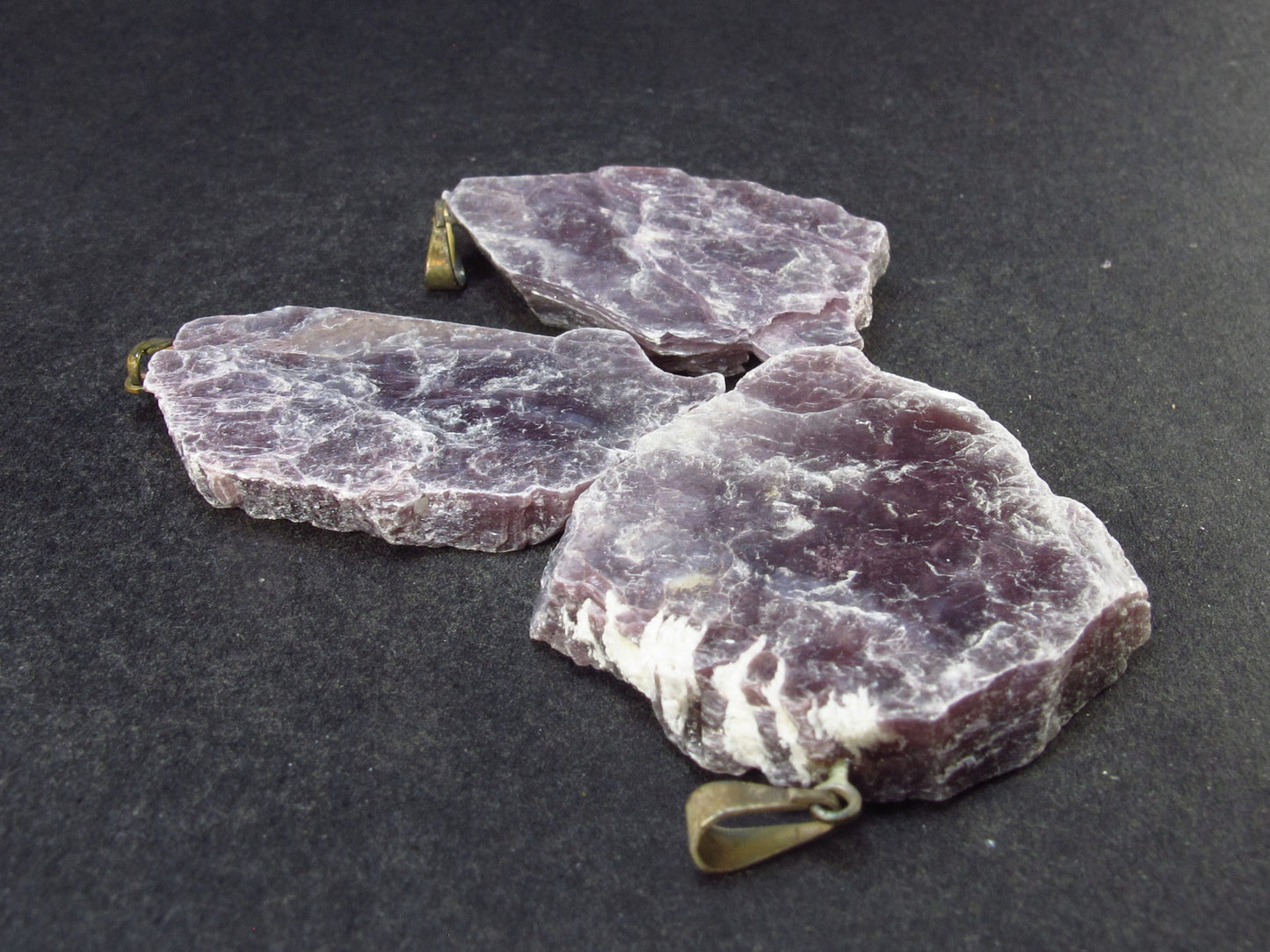 Lot of 3 Lepidolite Mica Crystal Pendants From Brazil