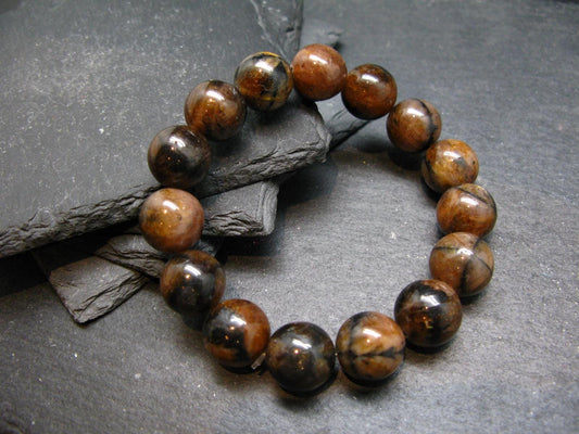 Andalusite Chiastolite Genuine Bracelet ~ 7 Inches ~ 14mm Round Beads
