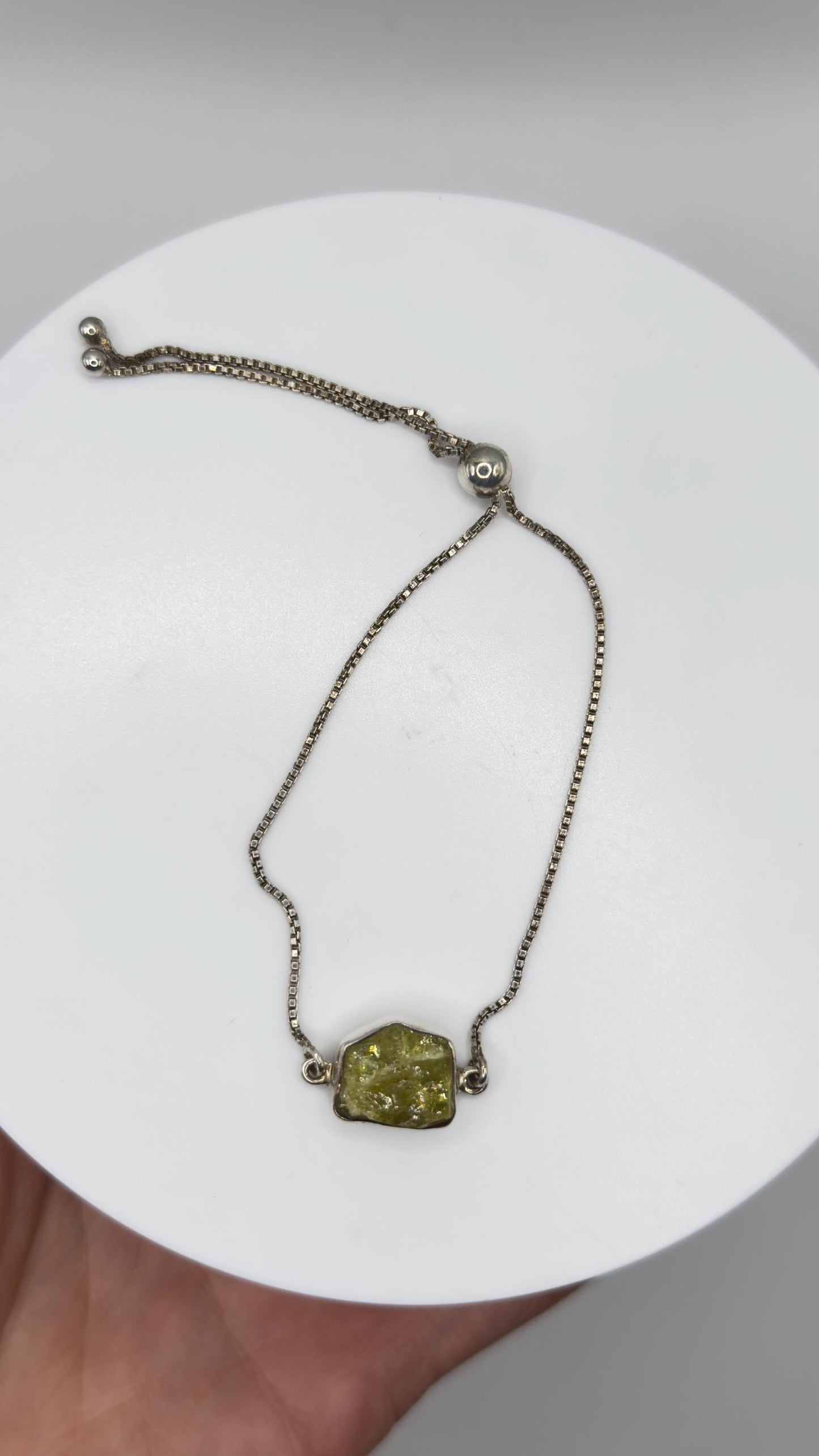 Raw Chrysoberyl Adjustable Bracelet Yellow Green Gemstone Silver Crystal Bracelet