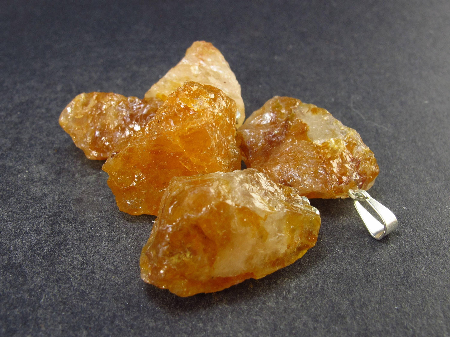 Set of 5 Golden Healer Quartz Crystal Pendants From Brazil
