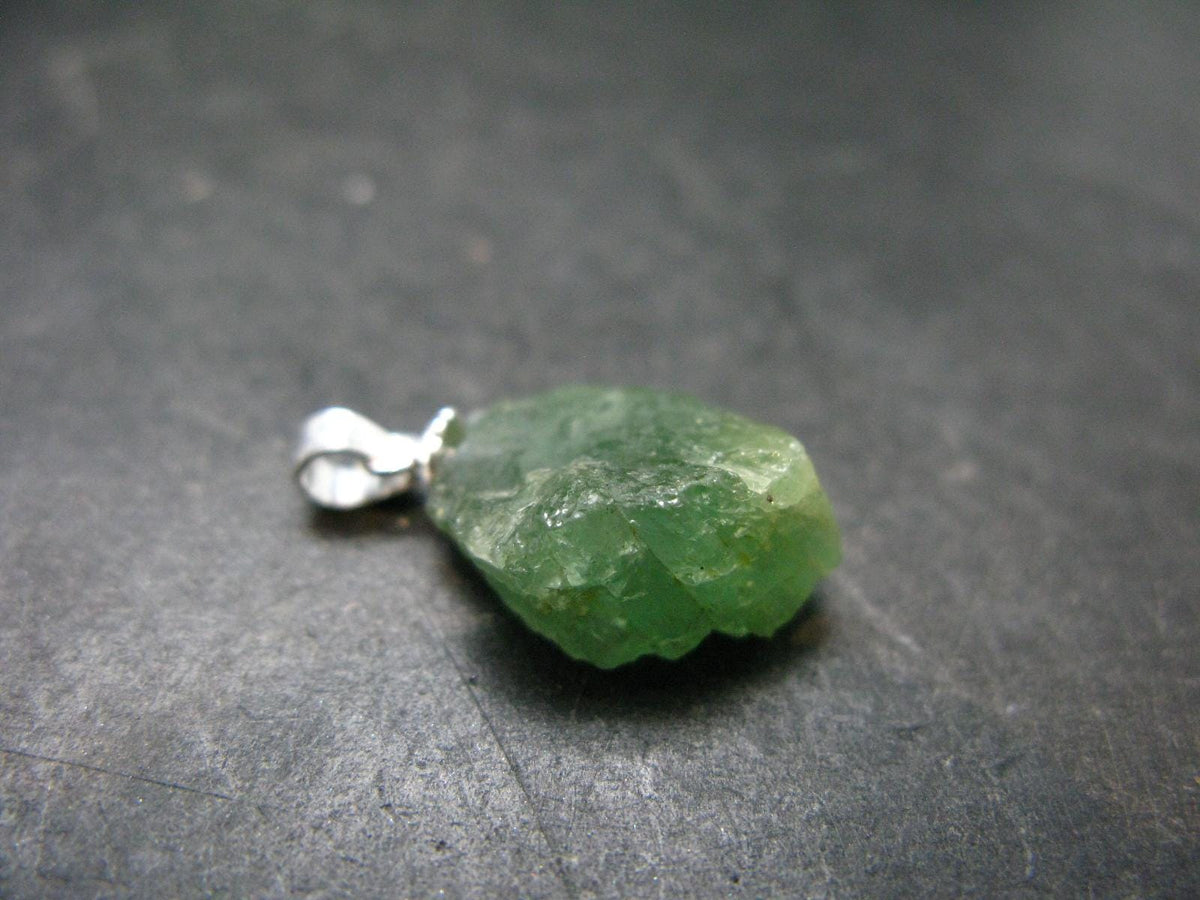 Extremely Rare Raw Gem Green Kornerupine Silver Pendant Crystal From Tanzania - 2.60 Grams - 1.0"