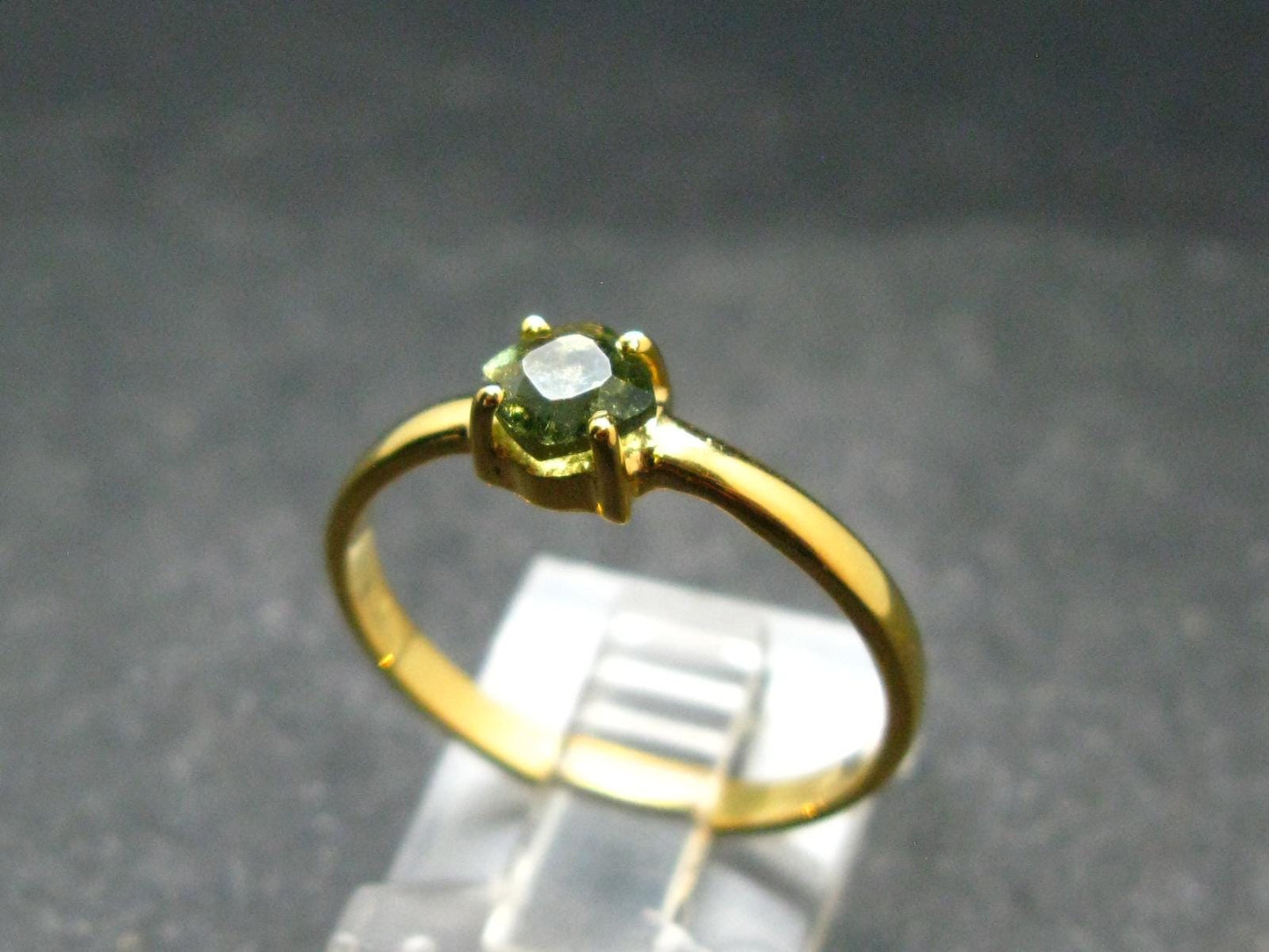 Moldavite Gold Plated Silver Facetted Ring - Size 8.25 - 1.81 Grams