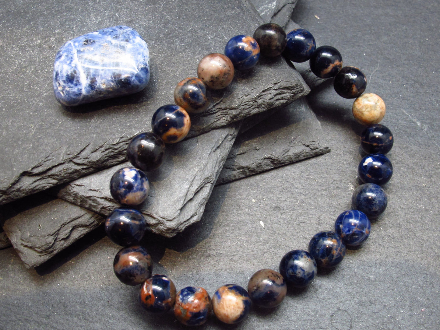 Sodalite & Sunstone Genuine Bracelet ~ 7 Inches ~ 8mm Round Beads