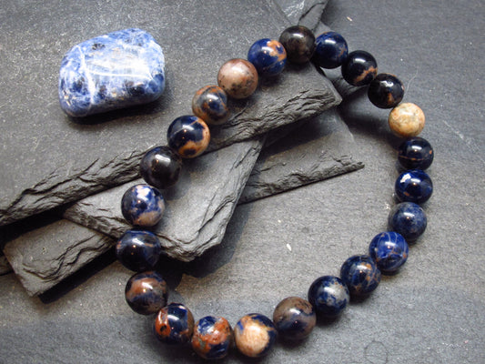 Sodalite & Sunstone Genuine Bracelet ~ 7 Inches ~ 8mm Round Beads