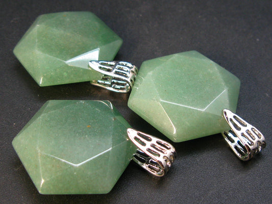 Lot of 3 Hexagonal Shape Star Of David Natural Green Aventurine Pendant from India
