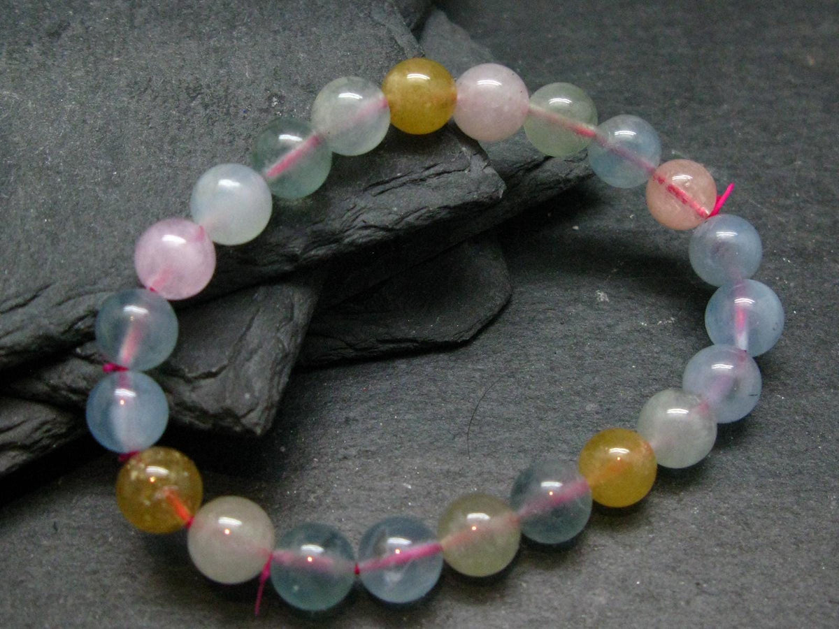 Aquamarine Morganite & Heliodor Genuine Bracelet ~ 7 Inches ~ 9mm Round Beads