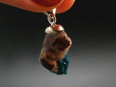 Cavansite Crystal Pendant In Sterling Silver From India - 1.2"