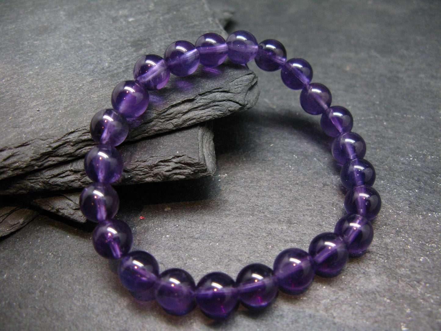 AAA Grade Amethyst Gem Genuine Bracelet ~ 7 Inches ~ 8mm Round Beads