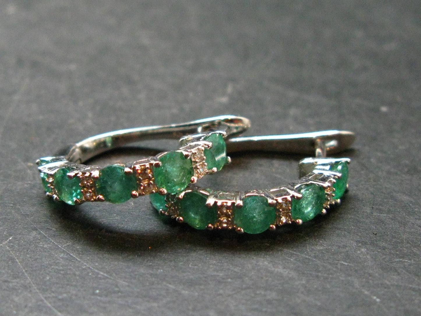 Gem Emerald Faceted Silver Earrings From Colombia - 5.95 Grams Total