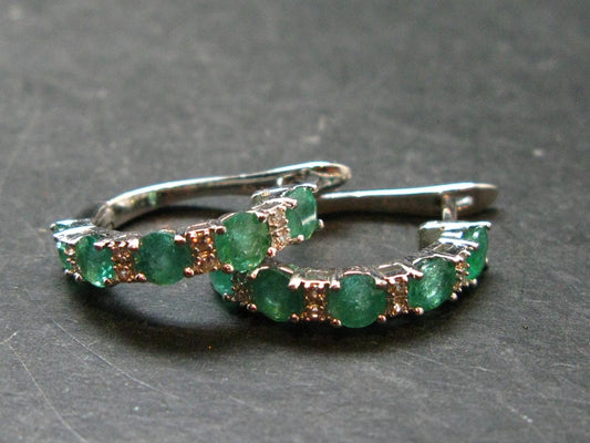 Gem Emerald Faceted Silver Earrings From Colombia - 5.95 Grams Total