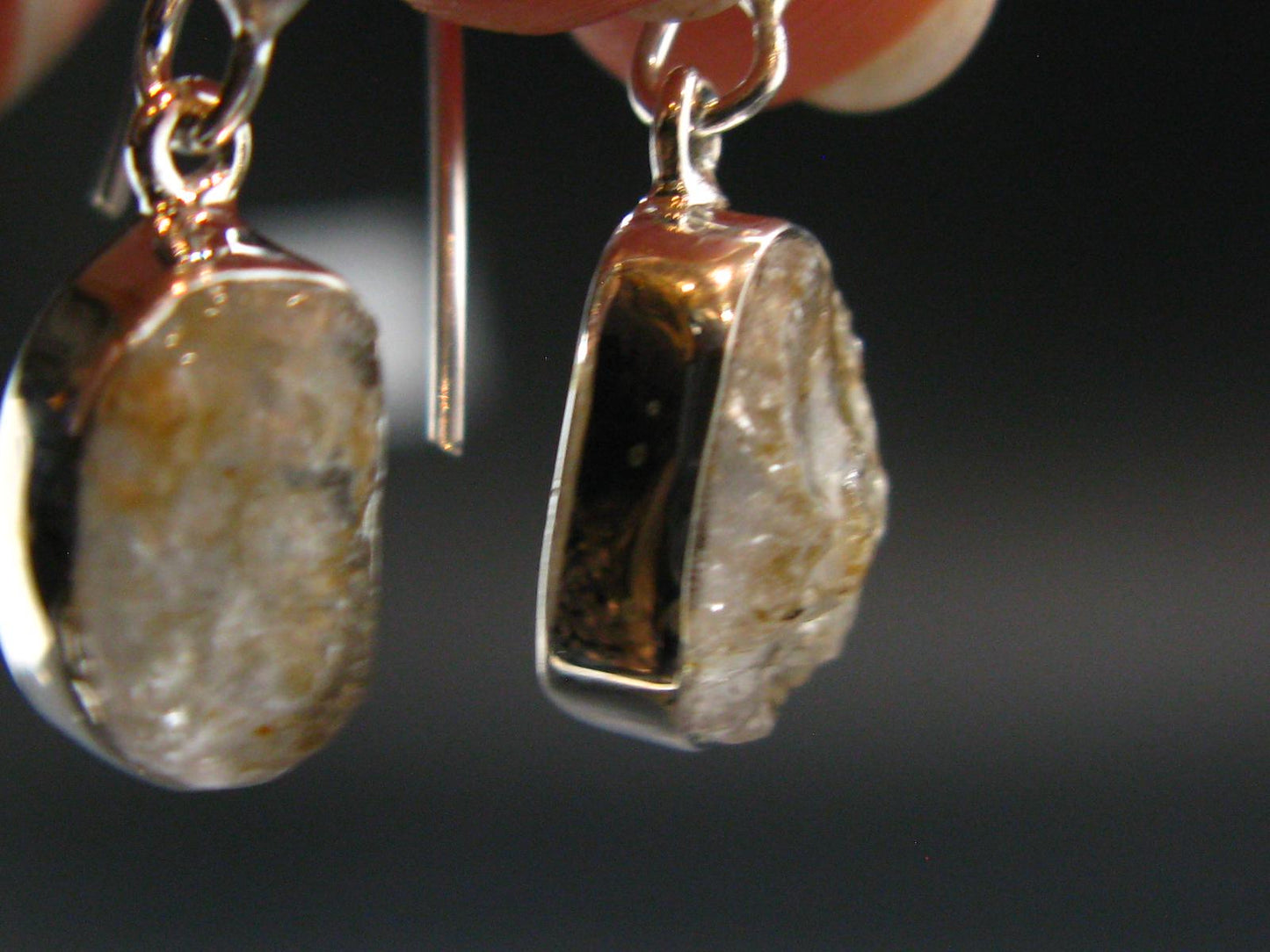 Gray Herderite Silver Earrings from Africa - 1.0" - 2.81 Grams