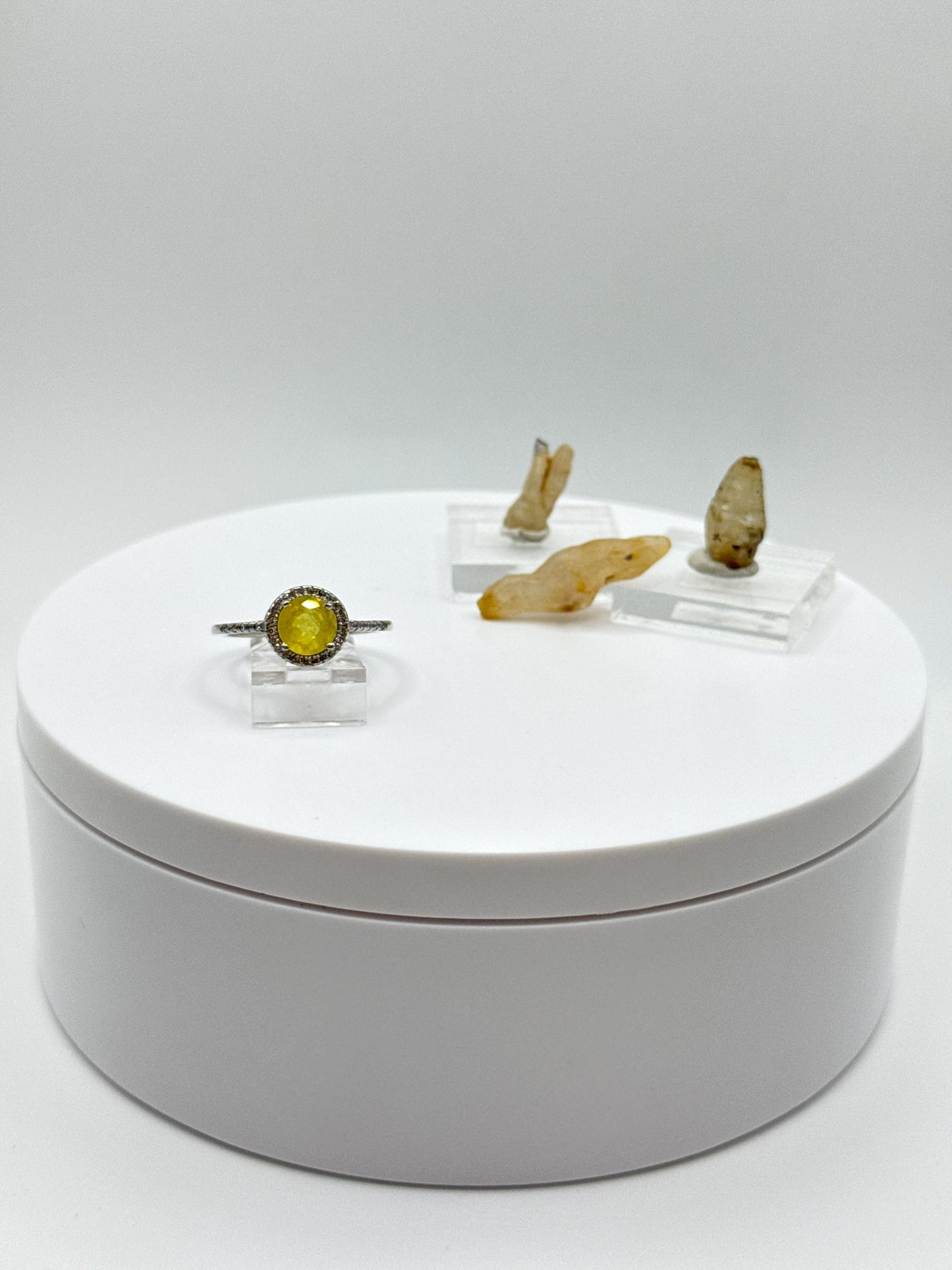 Yellow Sapphire Cabochon Ring | Sterling Silver Halo, September Birthstone - Size 9