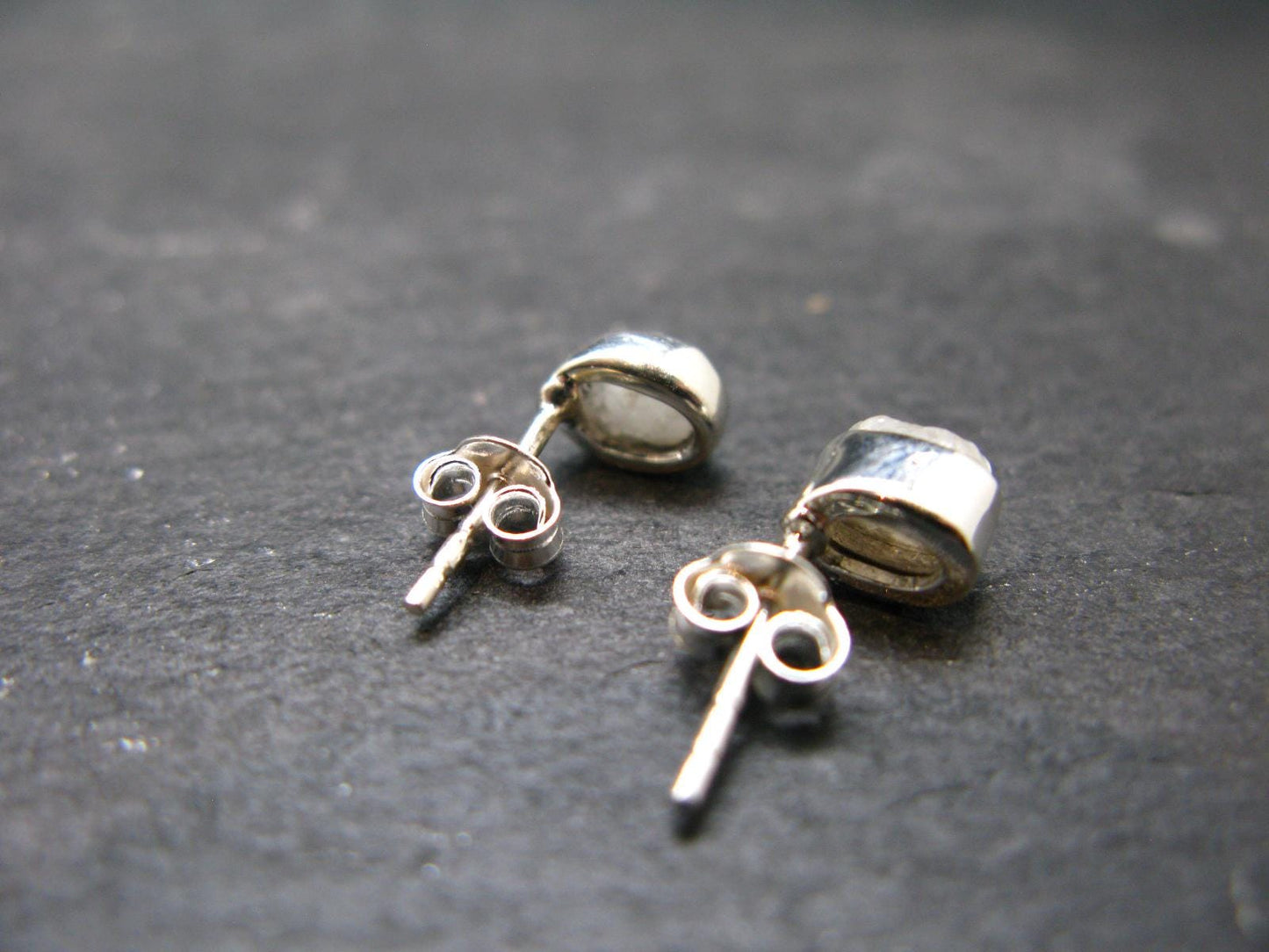Very Rare White Cryolite 925 Silver Stud Earrings from Greenland - 0.6" - 1.18 Grams
