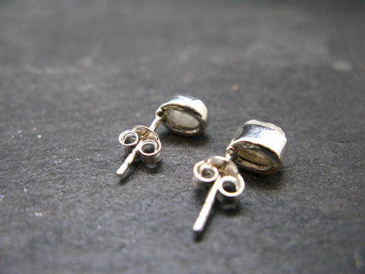 Very Rare White Cryolite 925 Silver Stud Earrings from Greenland - 0.6" - 1.18 Grams