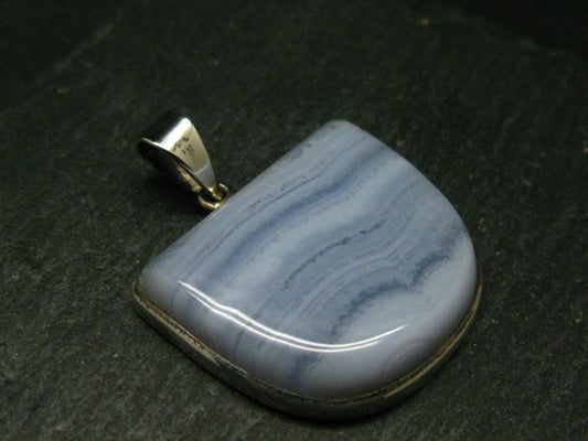 Gem of Ecology!! Large Soft Blue Lace Agate 925 Silver Pendant from Namibia - 1.5" - 13.8 Grams