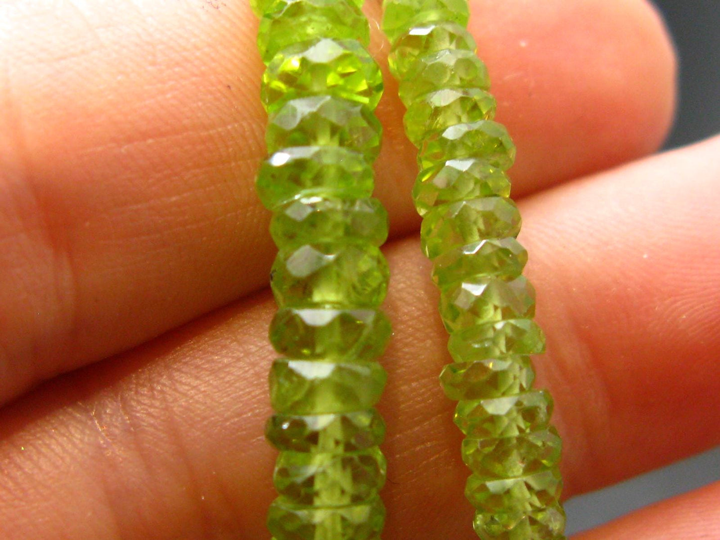 Gem Olivine Peridot Rondelle Beads Necklace From Pakistan - 17"