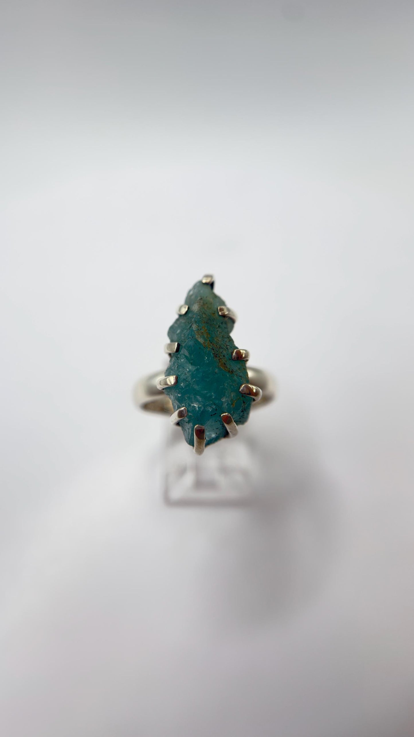 Grandidierite Ring Raw Blue Green Gemstone Silver Ring Natural Crystal Statement Jewelry Gift