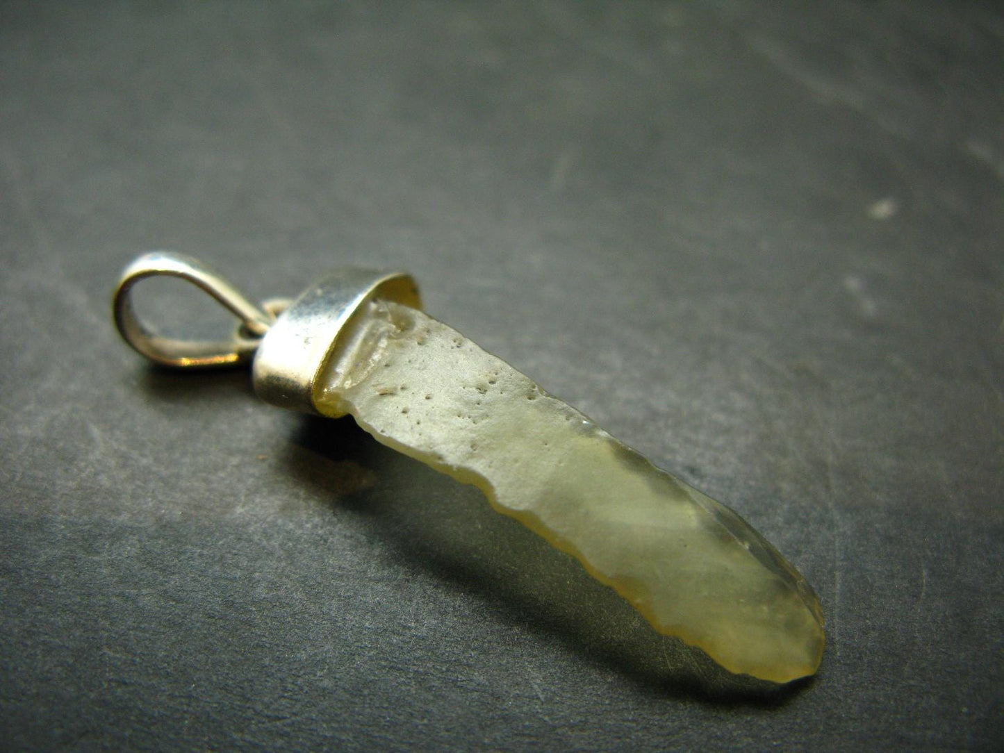 Gem Libyan Desert Glass Tektite Free Form Pendant Sterling Silver from Libya - 1.6" - 2.29 Grams