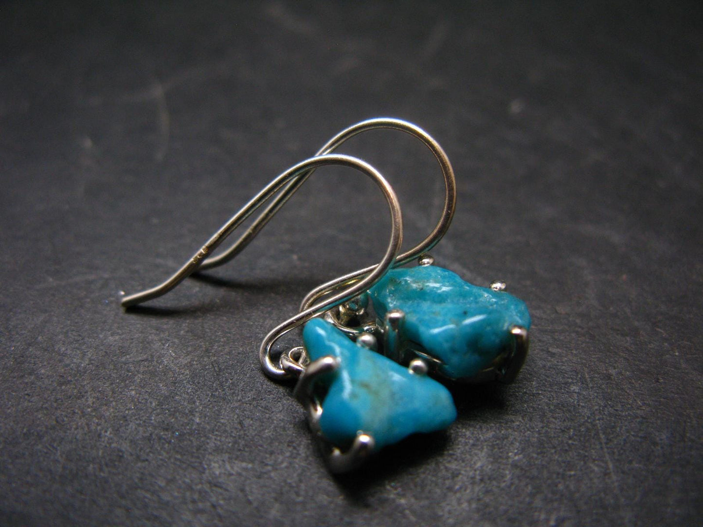 Nice Raw Natural Turquoise Sterling Silver Earrings from Mexico - 1.7 Grams