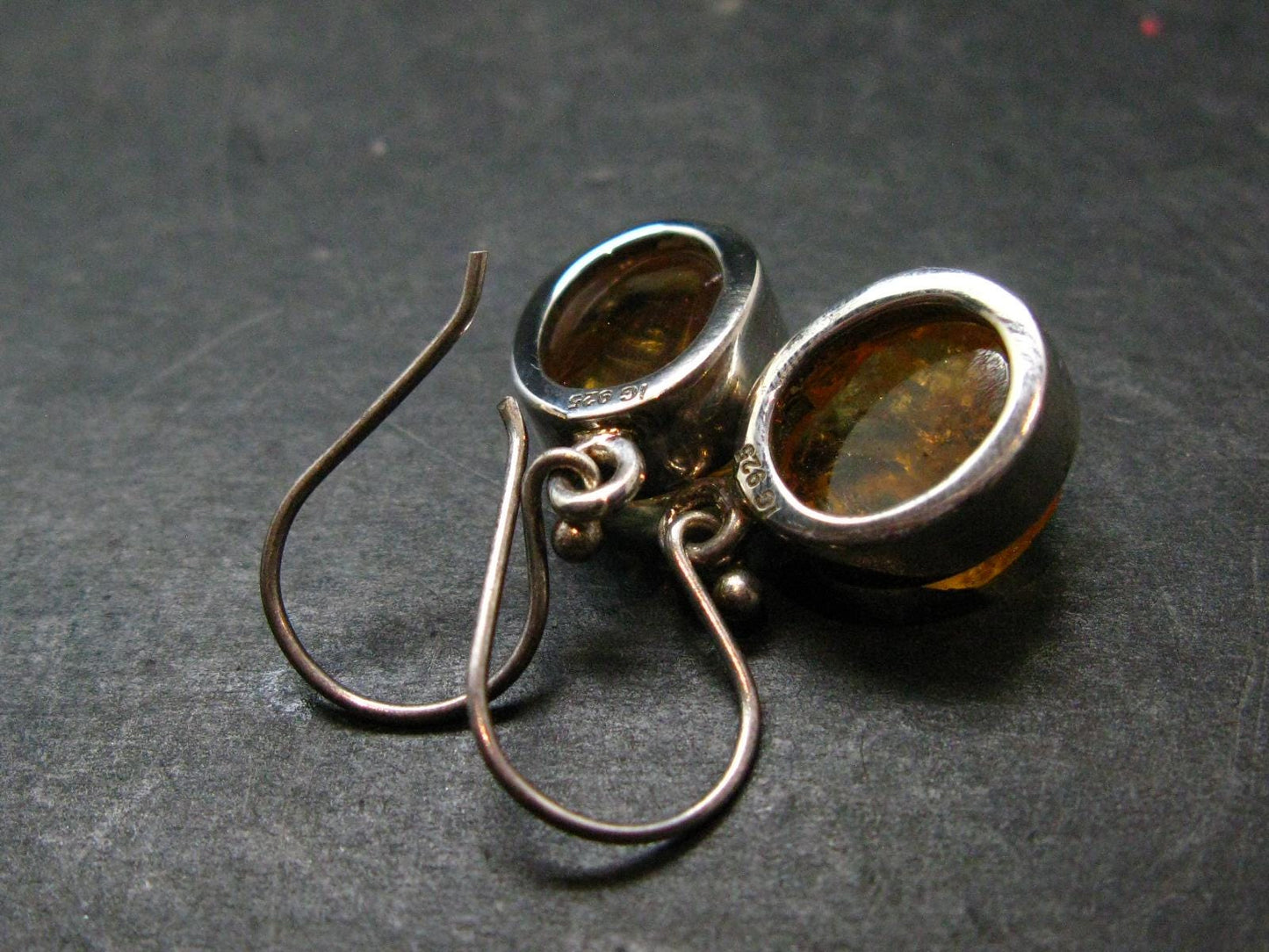 Stone of Success!! Natural Golden Yellow Citrine 925 Sterling Silver Drop Earrings - 5.61 Grams
