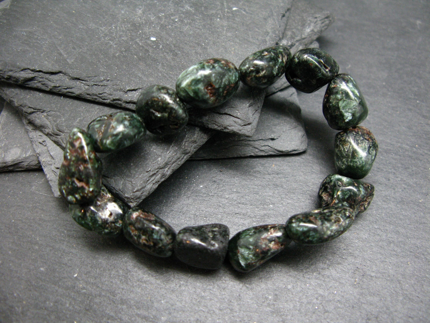 Seraphinite Clinochlore Genuine Bracelet ~ 7 Inches ~ 16mm Tumbled Beads