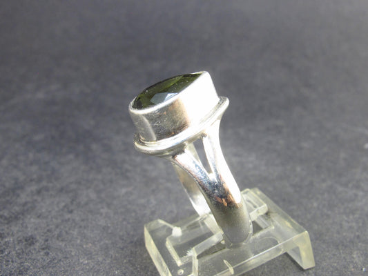 Moldavite Tektite Facetted Silver Ring from Czech Republic - Size 7.25 - 5.93 Grams