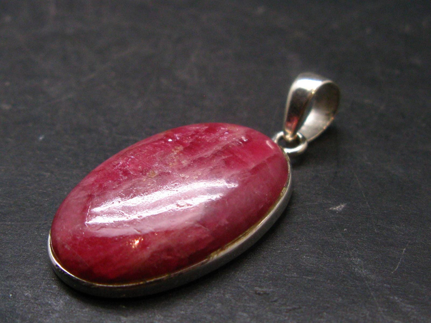 Vivid Juice Carmine Red Gem Rhodonite Silver Pendant From Brazil - 1.6" - 8.8 Grams