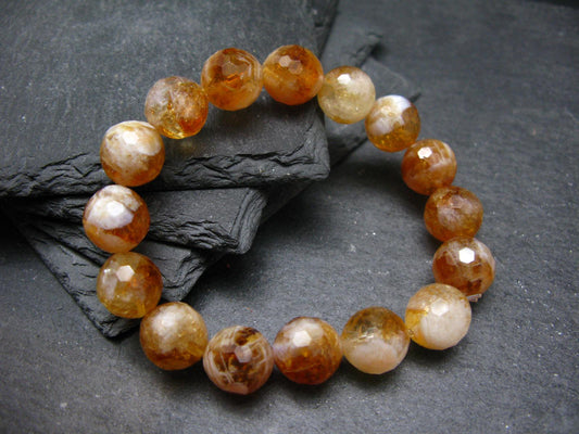Citrine Genuine Bracelet ~ 7 Inches ~ 12mm Facetted Beads