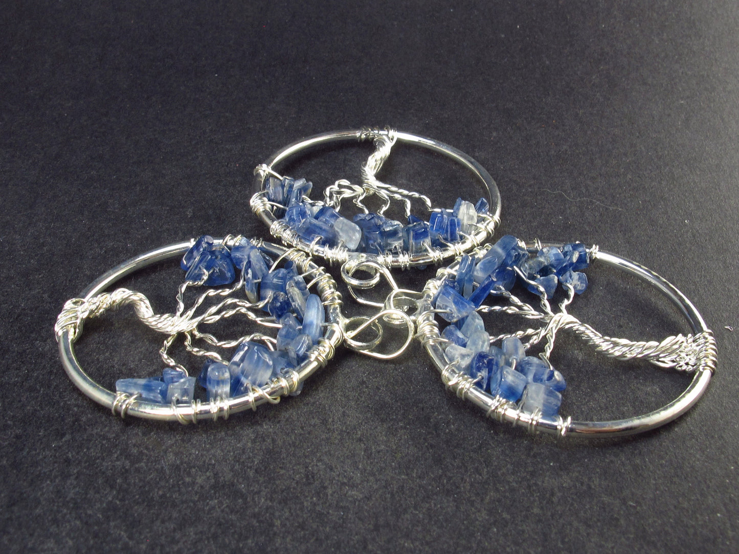 Set of 3 Natural Blue Kyanite Tree of Life Pendants