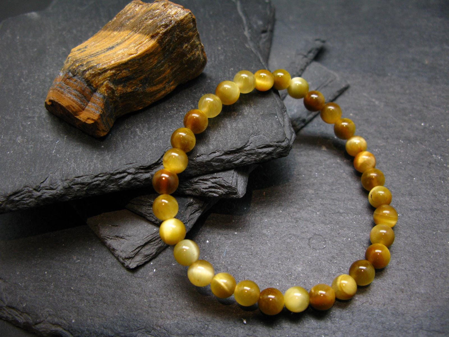 Golden Tiger Eye Genuine Bracelet ~ 7 Inches ~ 6mm Round Beads