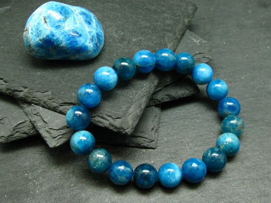 Neon Blue Apatite Genuine Bracelet ~ 7 Inches ~ 10mm Round Beads