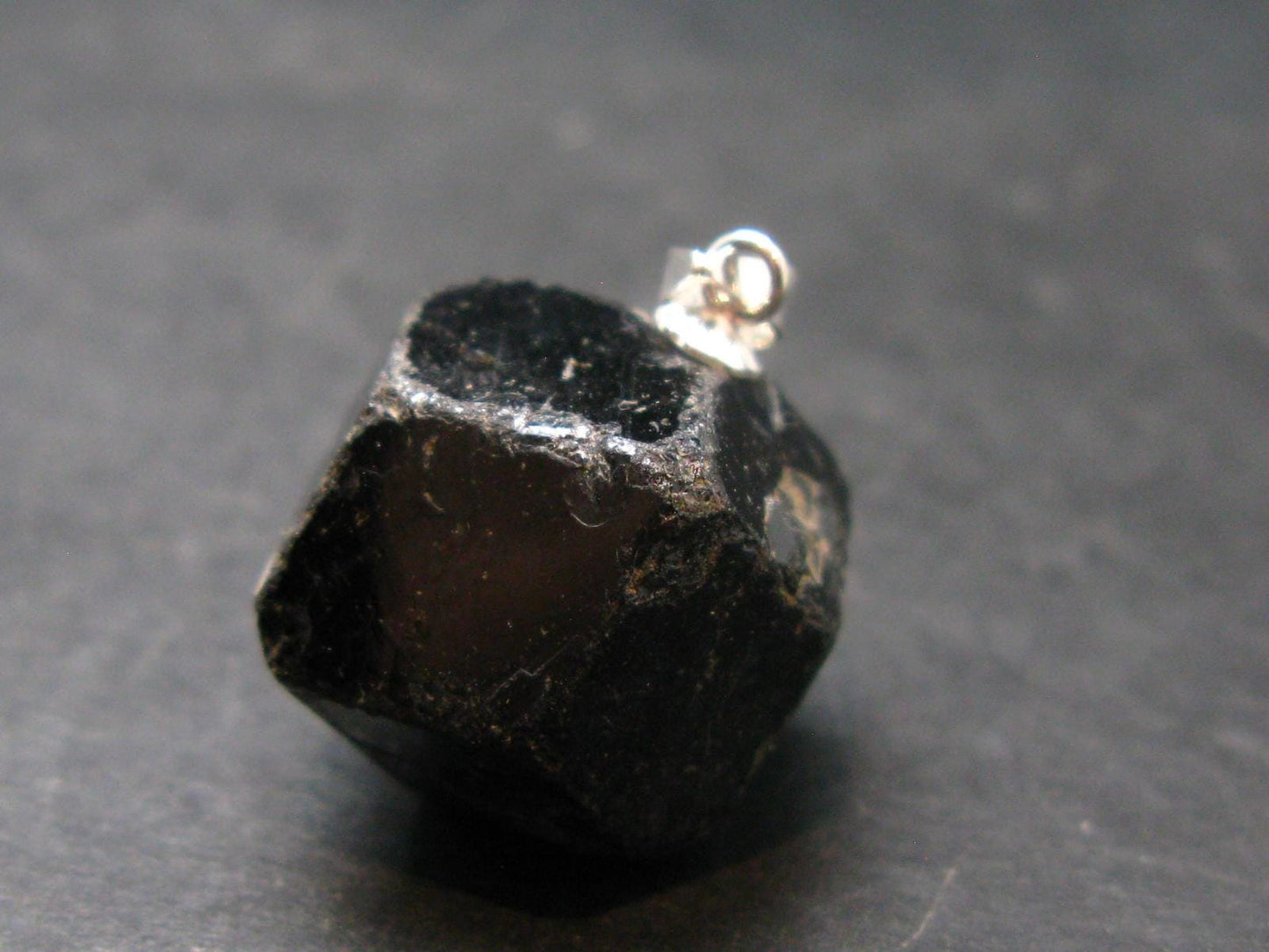 Sharp Black Melanite Andradite Garnet Silver Pendant From Mali - 0.9" - 8.71 Grams