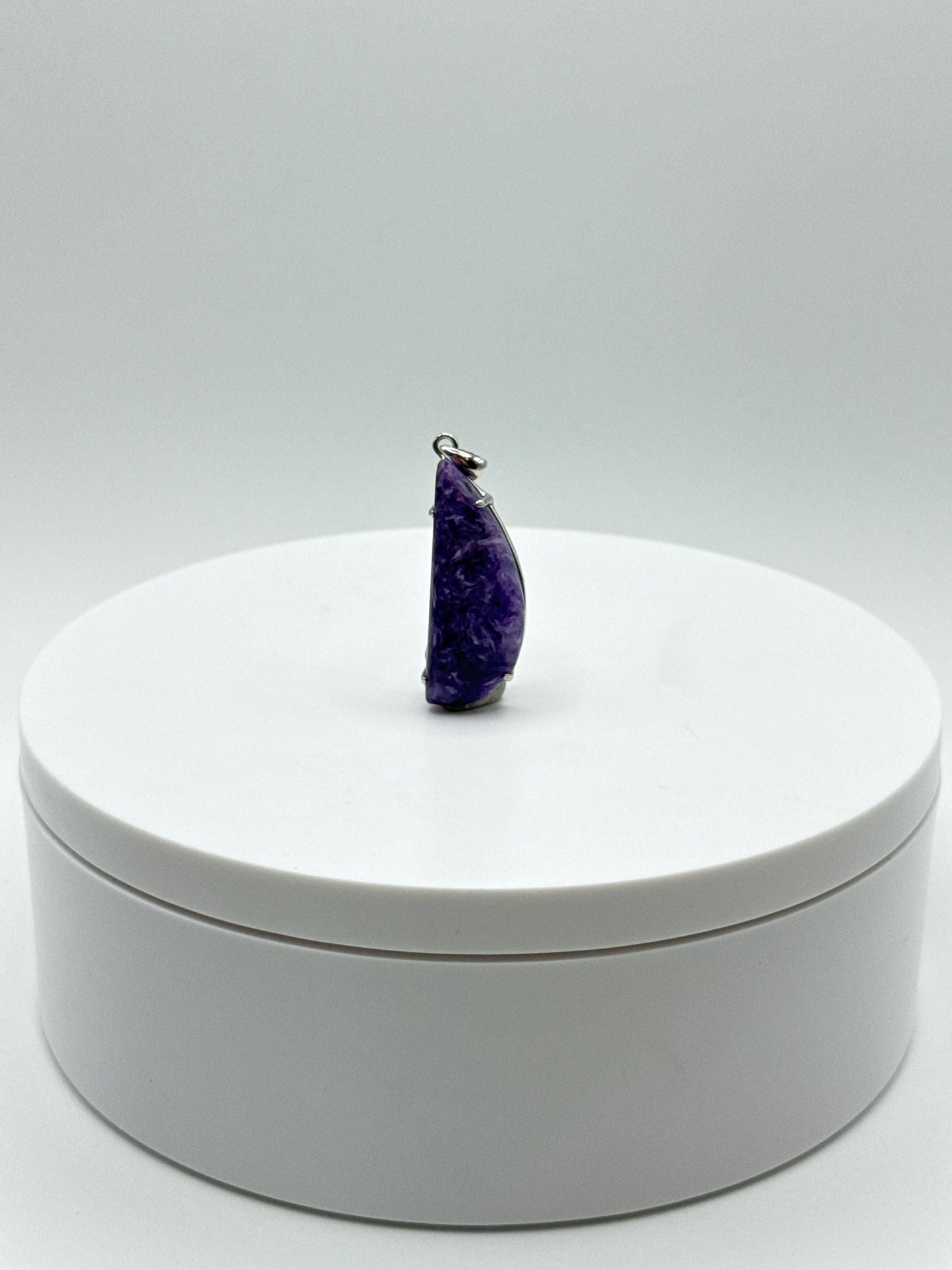 Charoite Sterling Silver Pendant – Curved Teardrop - 5.02 Grams