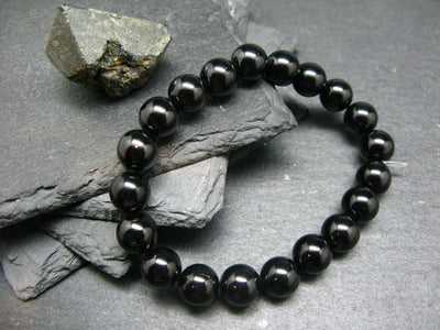 Black Spinel Genuine Bracelet ~ 7 Inches ~ 10mm Round Beads